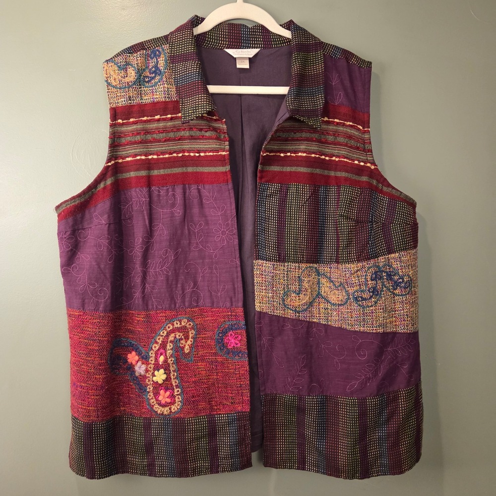 Christopher & Banks Women's Patchwork Open Front Vest Size 2X Artsy Boho Folk